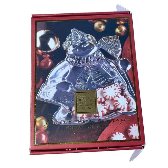Lenox Christmas Yuletide Metal Serveware snowman tray/candy dish. with box! - Picture 1 of 4